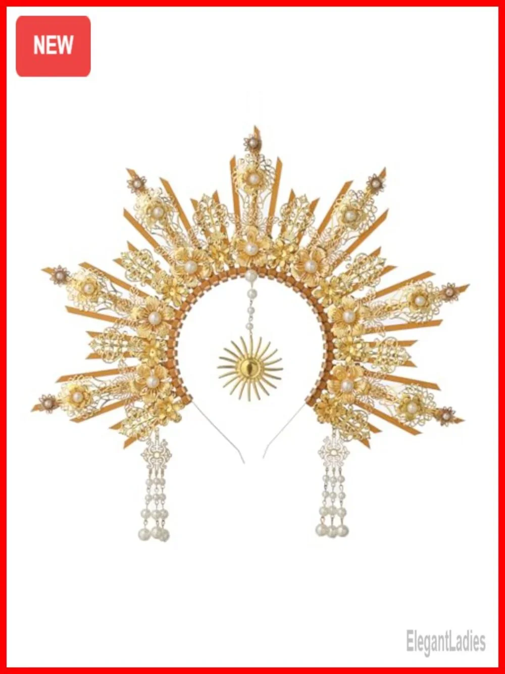 Goddess Gold Spike Halo Crown Headpiece Wedding Bride Hair Band Tiara Alloy
